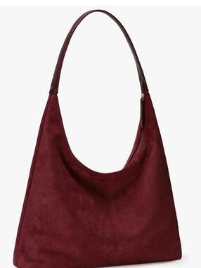 Suede Shoulder Hobo Bag in Burgundy